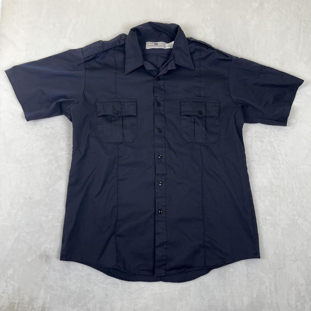 Horace Small Shirt Mens XL Blue Solid Twill Short Sleeve Button Front Workwear